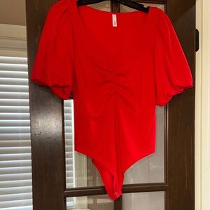 Puff sleeve Red Women's bodysuit